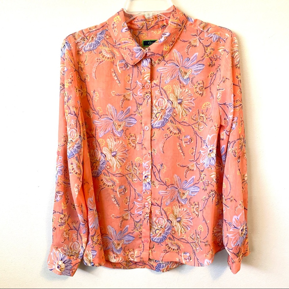 C Wonder Floral Button Up Blouse Peach Spring 12P - Picture 1 of 6